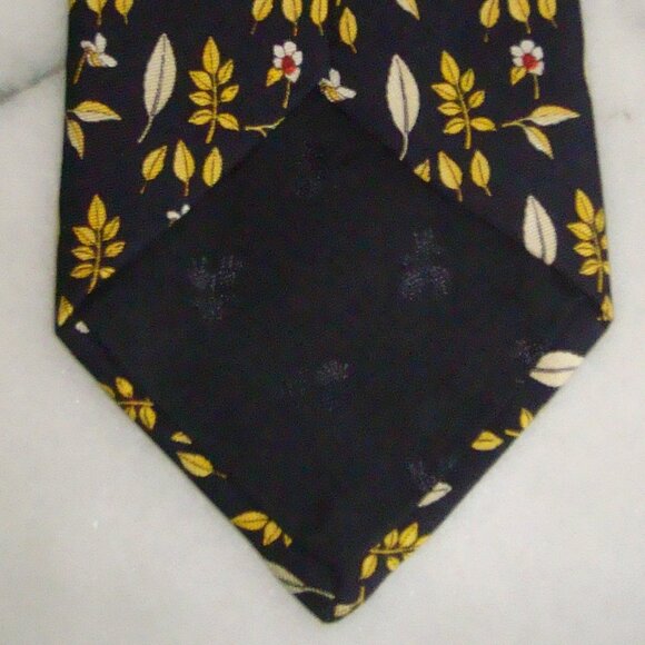 Brooks Brothers Tie - Flower, Leaf - Yellow, Navy - 3.6" x 60" - Picture 3 of 4
